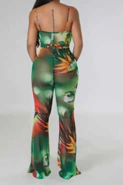 Floral Print Romantic Belted Bell Bottoms Jumpsuit -Prettytina C23041975 GR 4