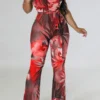 Floral Print Romantic Belted Bell Bottoms Jumpsuit