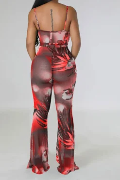 Floral Print Romantic Belted Bell Bottoms Jumpsuit -Prettytina C23041975 RE 4