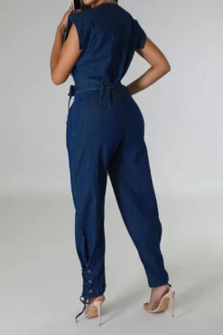 Solid Color On-trend Strappy Belted Denim Jumpsuit -Prettytina C23041976 BL 4