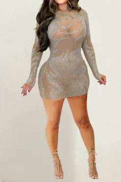 Rhinestone Party See-Through Bodycon Mini Dress 6 Rhinestone Party See-Through Bodycon Mini Dress -Prettytina C23042420 AP 1