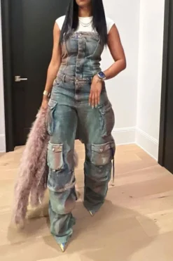 Gradient On-trend Multi Pocket Denim Jumpsuit -Prettytina C23042439 BL 5