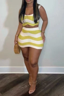 Hit Color Hot Knitted Dress Suit 8 Hit Color Hot Knitted Dress Suit -Prettytina C23042458 YE 1