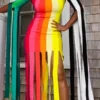 Color Block Dramatic Tassel Midi Dress