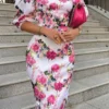Floral Print Glamorous Mandarin Collar Midi Dress
