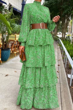 Paisley Print Pretty Tiered Ruffle Maxi Dress -Prettytina C23050465 GR 1