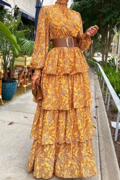 Paisley Print Pretty Tiered Ruffle Maxi Dress