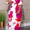 Floral Print Romantic Off Shoulder Midi Dress