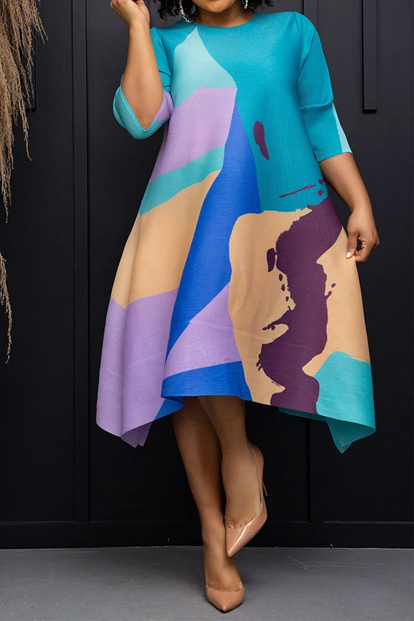 Graphic Print Modern Round Neck Midi Dress 2 Graphic Print Modern Round Neck Midi Dress - Image 2