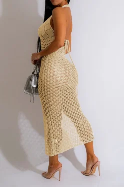 Hollow-Out Beachy High Split Backless Beachwear -Prettytina C23050499 AP 2