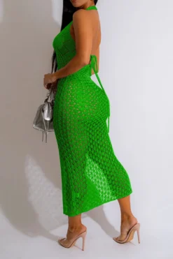 Hollow-Out Beachy High Split Backless Beachwear -Prettytina C23050499 GR 2