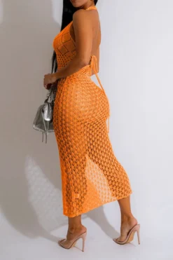 Hollow-Out Beachy High Split Backless Beachwear -Prettytina C23050499 OR 2