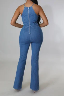 Solid Color Cutout Feminine Denim Jumpsuit 7 Solid Color Cutout Feminine Denim Jumpsuit -Prettytina C23050833 BL 3