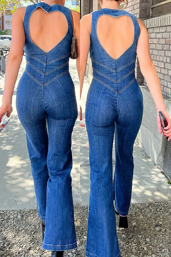 Solid Color Urban Open Back Denim Jumpsuit 1 Solid Color Urban Open Back Denim Jumpsuit