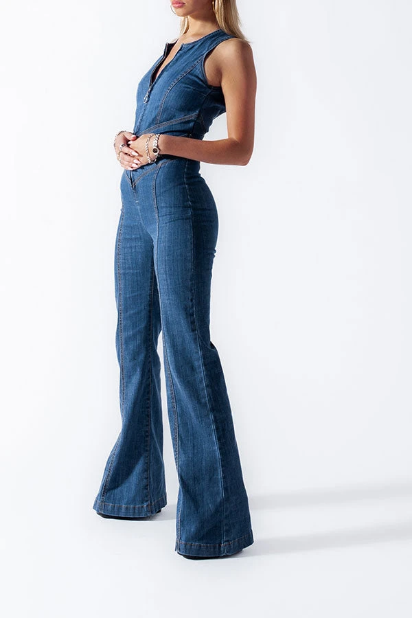 Solid Color Urban Open Back Denim Jumpsuit 3 Solid Color Urban Open Back Denim Jumpsuit - Image 3