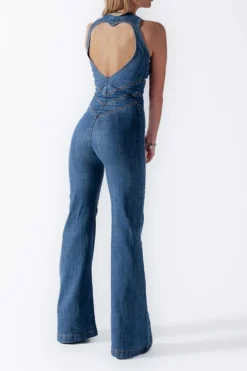 Solid Color Urban Open Back Denim Jumpsuit 8 Solid Color Urban Open Back Denim Jumpsuit -Prettytina C23050867 BL 4