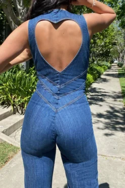 Solid Color Urban Open Back Denim Jumpsuit 9 Solid Color Urban Open Back Denim Jumpsuit -Prettytina C23050867 BL 5