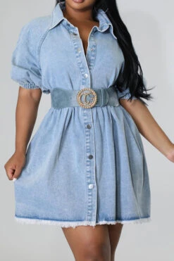 Gradient Urban Button Down Denim Mini Dress -Prettytina C23050874 BL 4