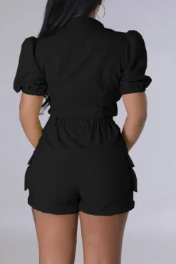 Solid Color Feminine Patch Pocket Pant Suit 23 Solid Color Feminine Patch Pocket Pant Suit -Prettytina C23050881 BK 4