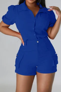 Solid Color Feminine Patch Pocket Pant Suit 28 Solid Color Feminine Patch Pocket Pant Suit -Prettytina C23050881 BL 1