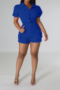 Solid Color Feminine Patch Pocket Pant Suit 29 Solid Color Feminine Patch Pocket Pant Suit -Prettytina C23050881 BL 2