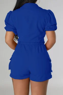 Solid Color Feminine Patch Pocket Pant Suit 31 Solid Color Feminine Patch Pocket Pant Suit -Prettytina C23050881 BL 4