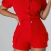 Solid Color Feminine Patch Pocket Pant Suit