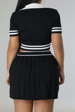 Patchwork Preppy Pleated Dress Suit -Prettytina C23050885 BK 3