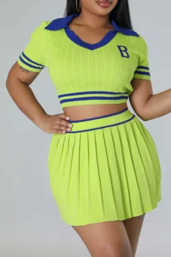 Patchwork Preppy Pleated Dress Suit -Prettytina C23050885 GR 2