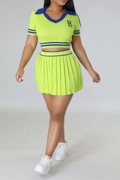 Patchwork Preppy Pleated Dress Suit -Prettytina C23050885 GR 3