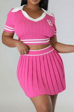 Patchwork Preppy Pleated Dress Suit -Prettytina C23050885 RR 1