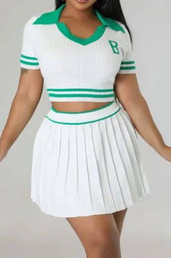 Patchwork Preppy Pleated Dress Suit