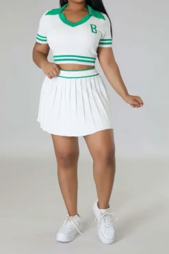 Patchwork Preppy Pleated Dress Suit -Prettytina C23050885 WH 3