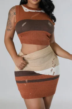 Hit Color Unusual Knitted Dress Suit -Prettytina C23050895 BR 3