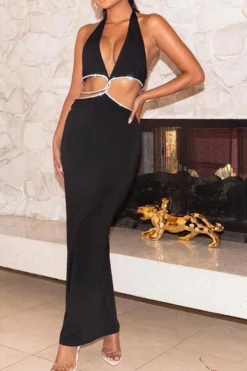 Rhinestone Patchwork Flattering Cutout Maxi Dress