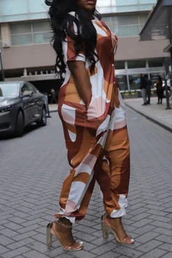 Abstract Print Stylish Pocket Jumpsuit 9 Abstract Print Stylish Pocket Jumpsuit -Prettytina C23051116 BR 4