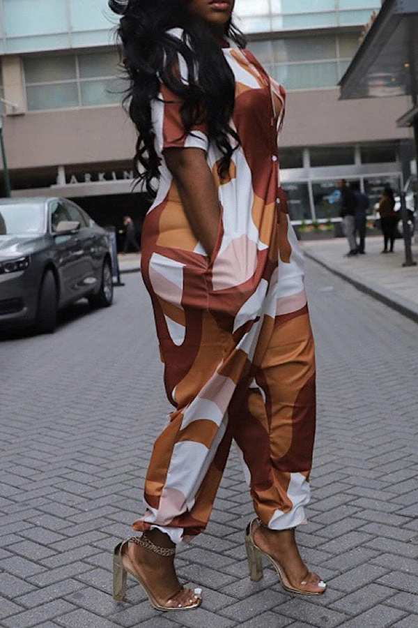 Abstract Print Stylish Pocket Jumpsuit 4 Abstract Print Stylish Pocket Jumpsuit - Image 4