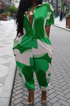 Abstract Print Stylish Pocket Jumpsuit 11 Abstract Print Stylish Pocket Jumpsuit -Prettytina C23051116 GR 1