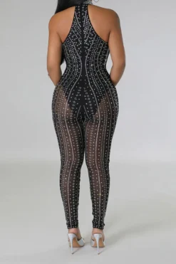 Rhinestone Striking Cutout See-Through Jumpsuit -Prettytina C23051117 BK 3