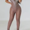 Rhinestone Striking Cutout See-Through Jumpsuit