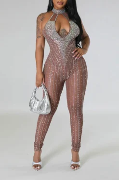 Rhinestone Striking Cutout See-Through Jumpsuit -Prettytina C23051117 BR 3