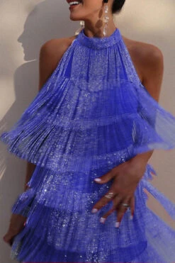 Solid Color Romantic Tiered Tassel Mini Dress 15 Solid Color Romantic Tiered Tassel Mini Dress -Prettytina C23051134 BL 1