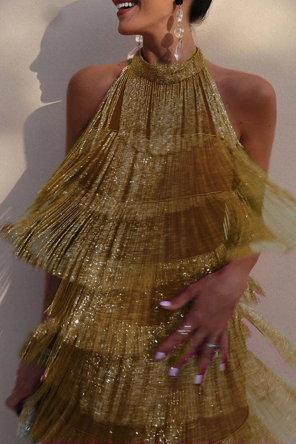 Solid Color Romantic Tiered Tassel Mini Dress 9 Solid Color Romantic Tiered Tassel Mini Dress - Image 9