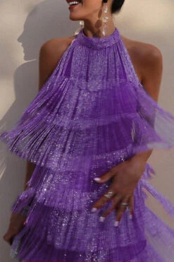 Solid Color Romantic Tiered Tassel Mini Dress 16 Solid Color Romantic Tiered Tassel Mini Dress -Prettytina C23051134 PU 1