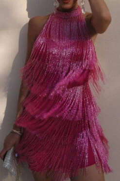 Solid Color Romantic Tiered Tassel Mini Dress 12 Solid Color Romantic Tiered Tassel Mini Dress -Prettytina C23051134 RR 4