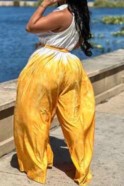 Tie Dye Pretty Belted Wide Leg Jumpsuit -Prettytina C23051138 YE 5