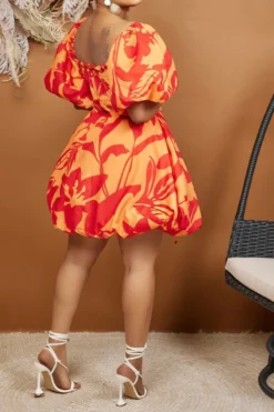 Floral Print Girly Lace-Up Bubble Mini Dress -Prettytina C23051145 RE 4