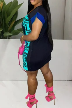 Lady & Letter Print Feminine Mini Dress -Prettytina C23051152 BL 3