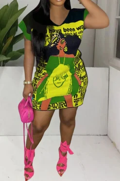 Lady & Letter Print Feminine Mini Dress -Prettytina C23051152 GR 2