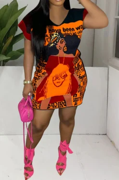 Lady & Letter Print Feminine Mini Dress -Prettytina C23051152 OR 2